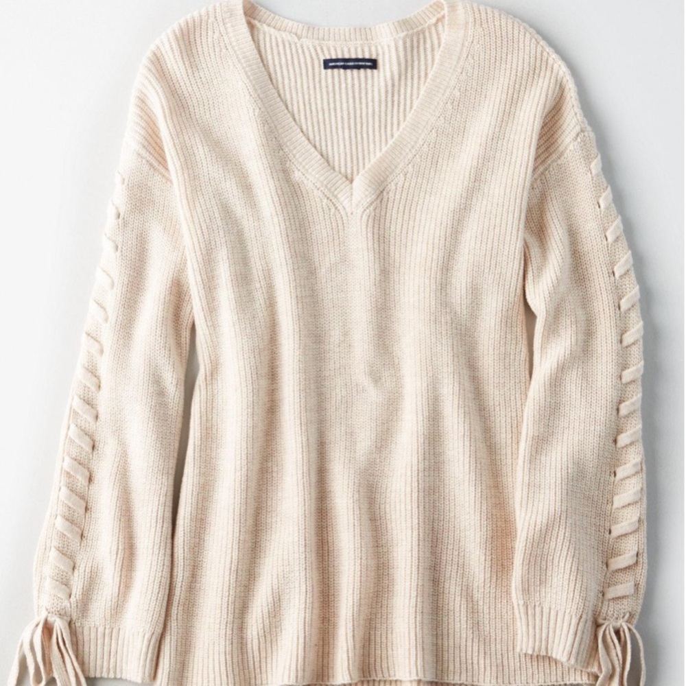 Cream Braided Sleeve Sweater